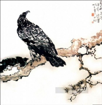  eagle Art - Xu Beihong eagle on branch old Chinese
